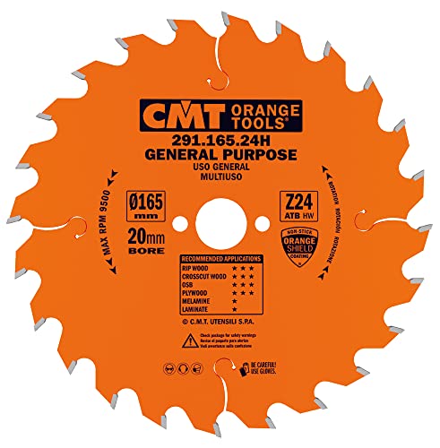 CMT Orange Tools Kreissägeblatt HW 165 x 2,2 / 1,6 x 20 Z=24 15° ATB - 291.165.24H - für Längs- und Querschnitte von CMT