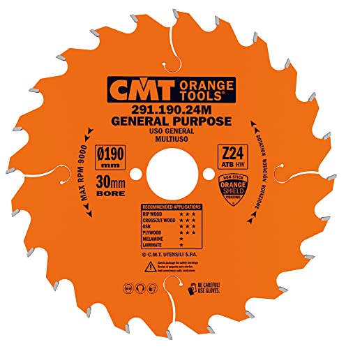 CMT Orange Tools Kreissägeblatt HW 190 x 2,6 / 1,6 x 30 Z=24 10° ATB - 291.190.24M - für Längs- und Querschnitte von CMT