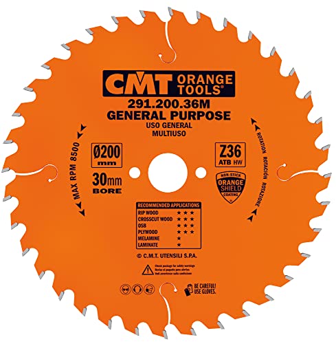 CMT Orange Tools Kreissägeblatt HW 200 x 2,8 / 1,8 x 30 Z=36 15° ATB - 291.200.36M - für Längs- und Querschnitte von CMT