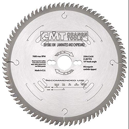 CMT Orange Tools Kreissägeblatt HW 250 x 3,2 / 2,2 x 30 Z=80 TCG - 281.080.10M - für Laminat und Spanholz, positiver Spanwinkel von CMT