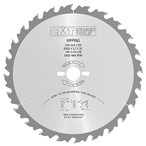 CMT Orange Tools Kreissägeblatt HW 300 x 3,2 / 2,2 x 30 Z=24 10° ATB - 293.024.12M - für ausrissfreie Längsschnitte von CMT