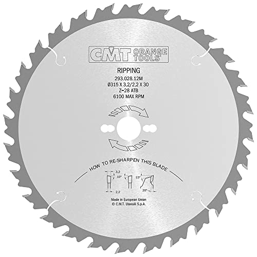 CMT Orange Tools Kreissägeblatt HW 315 x 3,2 / 2,2 x 30 Z=28 10° ATB - 293.028.12M - für ausrissfreie Längsschnitte von CMT