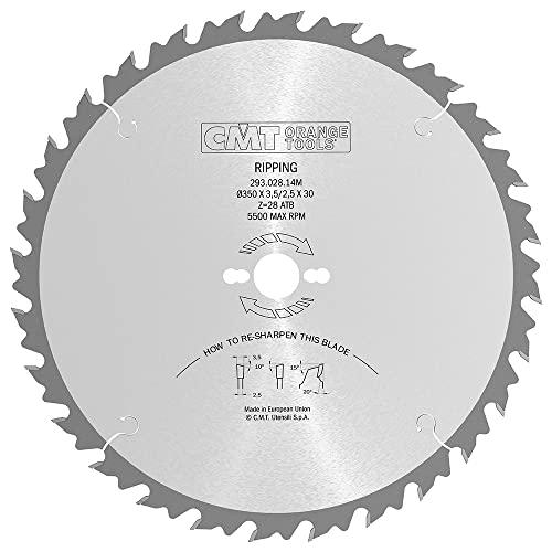 CMT Orange Tools Kreissägeblatt HW 350 x 3,5 / 2,5 x 30 Z28 10° ATB - 293.028.14M - für ausrissfreie Längsschnitte in Holzwerkstoff von CMT