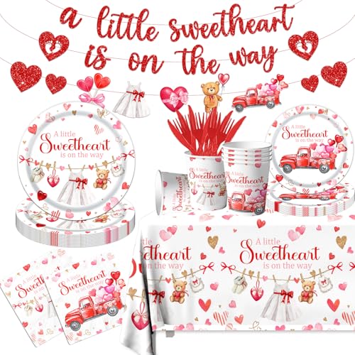 142-teiliges Geschirr-Set mit Aufschrift "A Little Sweetheart is on the way", Valentinstags-, Babyparty-Dekoration von CMUSKO