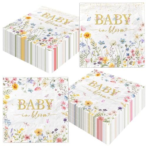 40 Stück Baby in Bloom Servietten mit Blumenmotiv für Babypartys von CMUSKO