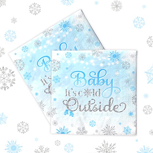 Baby It's Cold Outside Babyparty-Dekorationen - 40 Stück blaue Babyparty-Servietten Winterwunderland Schneeflocke Frozen Papierservietten Baby It's Cold Outside Partyzubehör für Jungen (blau) von CMUSKO