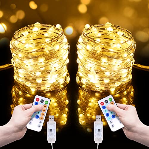 CMYK Led Lichterkette USB,2 Stück 12M 120 LED Lichterkette mit Timer und Fernbedienung 8 Modi lichterkette weihnachten Kupferdraht Lichterkette Innen für Weihnachten, Party, Hochzeit, Zimmer von CMYK