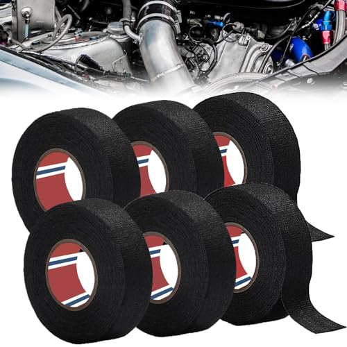 CMYUA Gewebeband 6 Packung Gewebe Isolierband Kfz 19 mm x 15 m Schwarz Selbstklebendes Gewebeband Kabelbaum Klebeband Textilklebeband und Selbstklebend Auto Kabel Klebeband von CMYUA