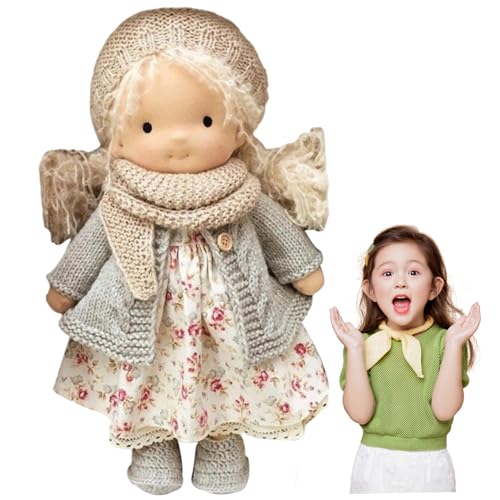 CNAFGBGG 1pc Waldorf Puppe, niedliche lockige Haarmädchen -Stoffpuppe mit Hut, Schal und Kleidung, 10 Zoll weiche Plüsch -Babypuppe für Babys und Kleinkinder, die Geburtstag taufen von CNAFGBGG