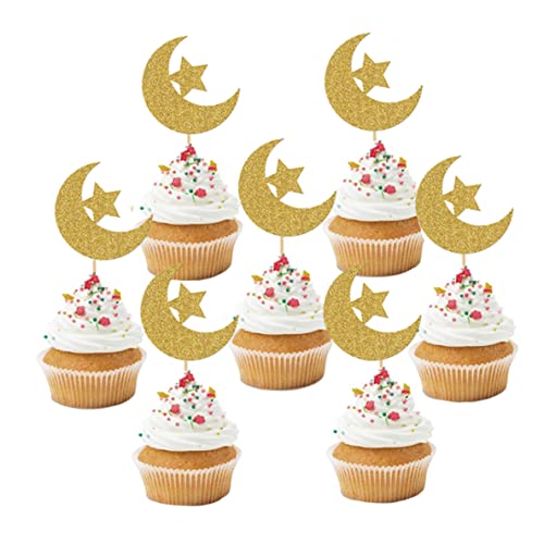 CNAFGBGG Eid Mubarak Cupcake Toper Sticks Glitzer Eid Kuchendekorationen Muslimparty liefert Moonstar. von CNAFGBGG