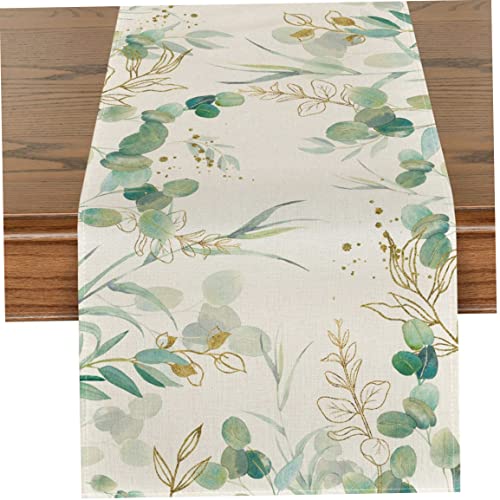 CNAFGBGG Frühlings Sommertischläufer 13x71 Zoll.Heat Resistant Eucalyptus Print Tisch Läufer Sackleinen Esstischdekor für Wohnkultur. von CNAFGBGG