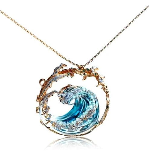 CNAFGBGG Welle Halskette Verstellbares Ozeanschmuck Ozean Halskette Elegant Blue Wave Beach Halskette Inspirierende Anhänger Halskette Geschenke für Frauen. von CNAFGBGG