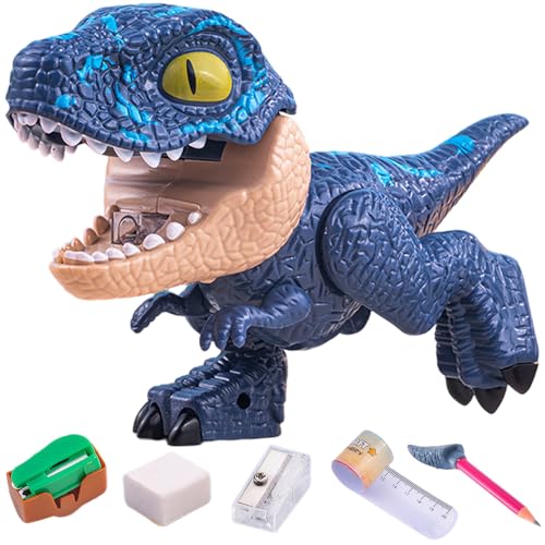 Dinosaurier Bleistiftkoffer, 5 in 1 Briefpapiersets umfasst Herrscher, Bleistift, Bleistiftschärfer, Bindungsmaschine, Eraser Dinosaur Toys Studenten Schülern für Jungen und Mädchen, Velocirapto von CNAFGBGG