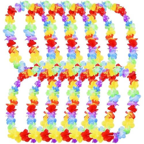 Hawaiian Lei Girlands, 12 PCs Hawaiianische Blume Lei Luau Hawaiian Girland Halsketten für tropische Party Dekorationen Strand Themen Partyzubehör Hawaiian Food Dress Accessoires für Erwachsene von CNAFGBGG