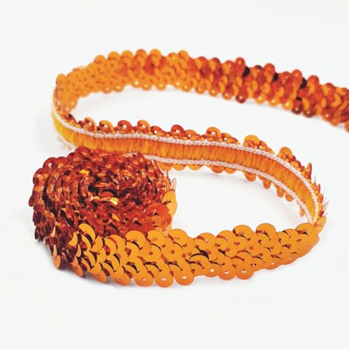 CNFQ 10 yards Elastisches glänzendes Paillettenband Applikation für Hochzeit Kostüm Brautschmuck PVC (orange) von CNFQ