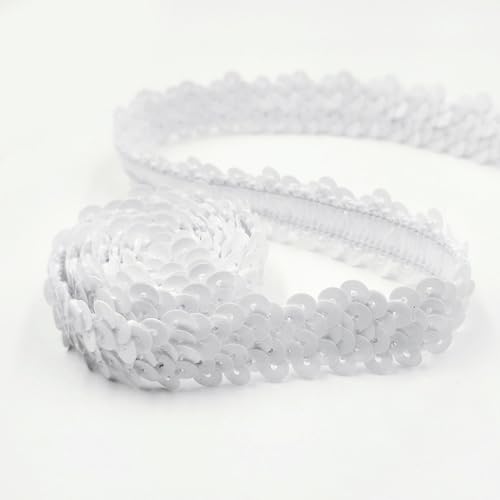 CNFQ 10 yards Elastisches glänzendes Paillettenband Applikation für Hochzeit Kostüm Brautschmuck PVC (weiß) von CNFQ