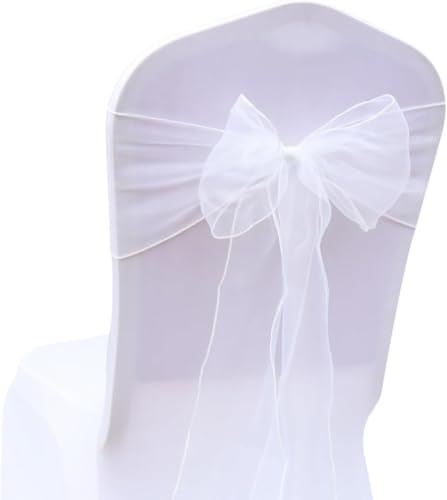 CNFQ Stuhlschleifen, Organza, für Taufe, Party, Deko, Hochzeit, Weiß, 50 Stück von CNFQ