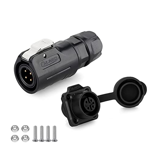 CNLINKO LP-12 Industrieller Wasserdichter Steckverbinder IP68 Rundsteckverbinder Schnellverschluss Luftfahrtstecker PBT-Gehäusestecker Aviation-Anschluss M12 2-8 Polig Flanschdose (4 Polig) von CNLINKO