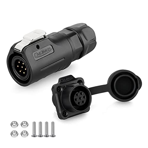 CNLINKO LP-12 Industrieller Wasserdichter Steckverbinder IP68 Rundsteckverbinder Schnellverschluss Luftfahrtstecker PBT-Gehäusestecker Aviation-Anschluss M12 2-8 Polig Flanschdose (7 Polig) von CNLINKO