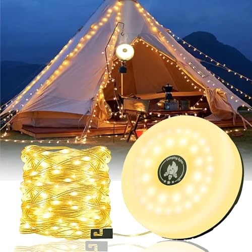 CNMTCCO Camping Lichterkette Aufrollbar, 10M Tragbare Vielseitige LED Lichterkette, USB Wiederaufladbare Wasserdichte Campinglampe, Lichterkette Außenbereich Für Outdoor Camping Hof Dekor und Wandern von CNMTCCO