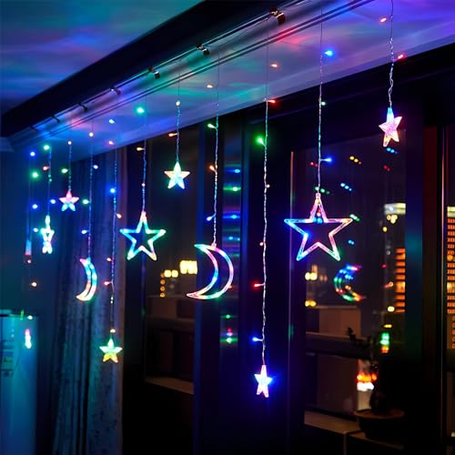 CNMTCCO 138 LEDs Lichterkette Sternenvorhang, Erweiterbare Weihnachtsbeleuchtung Innen Fenster, IP65 Lichtervorhang Strombetrieb Außen, 8 Modi Weihnachtsdeko für Balkon Zimmer (Mehrfarbig) von CNMTCCO