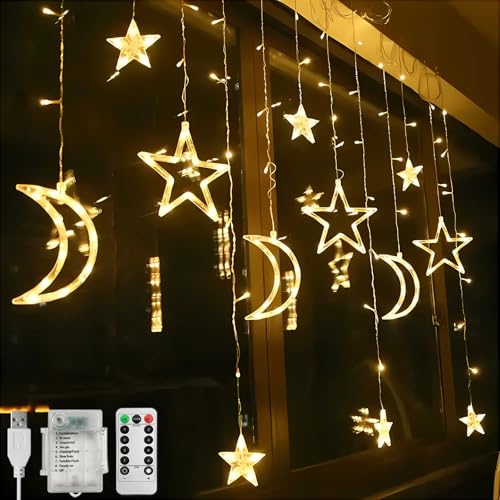 CNMTCCO Ramadan Lichterkette 3.5M 138LEDs Ramadan Deko Stern Mond Lichterkette mit 8 Blinkmodi Dekoration für Muslim Ramadan, Heim Dekoration Party Zubehör von CNMTCCO