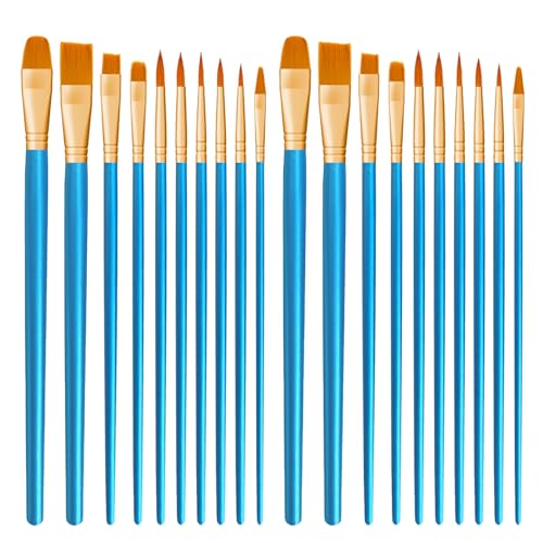 CNMTCCO Pinsel Set, 20Stück Hochwertige Pinsel mit Holzgriffen, Premium Nylon Acrylfarben Pinselset, Ölfarben Malerei Brush Set für Künstler, Kinder und Erwachsene (Blau) von CNMTCCO