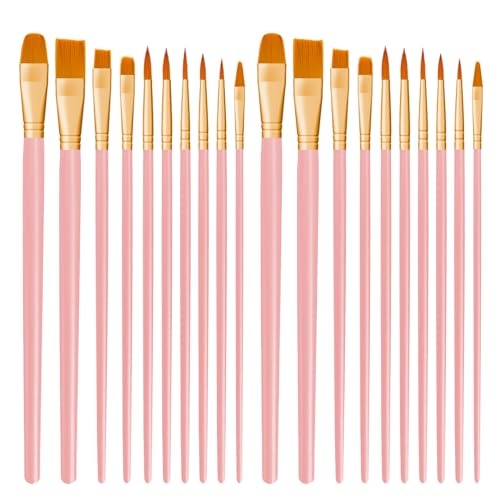 CNMTCCO Pinsel Set, 20Stück Hochwertige Pinsel mit Holzgriffen, Premium Nylon Acrylfarben Pinselset, Ölfarben Malerei Brush Set für Künstler, Kinder und Erwachsene (Rosa) von CNMTCCO