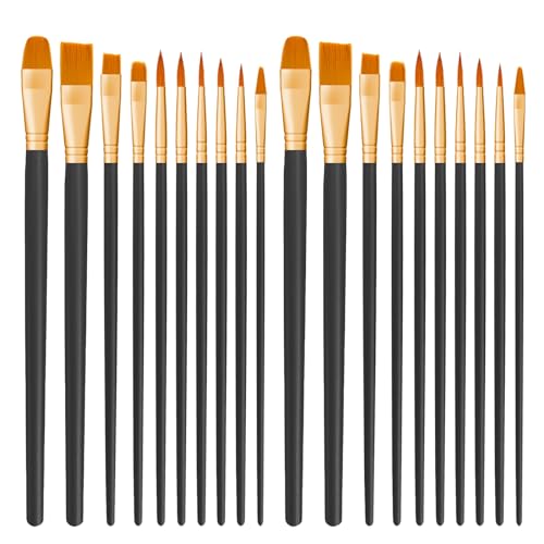 CNMTCCO Pinsel Set, 20Stück Hochwertige Pinsel mit Holzgriffen, Premium Nylon Acrylfarben Pinselset, Ölfarben Malerei Brush Set für Künstler, Kinder und Erwachsene (Schwarz) von CNMTCCO