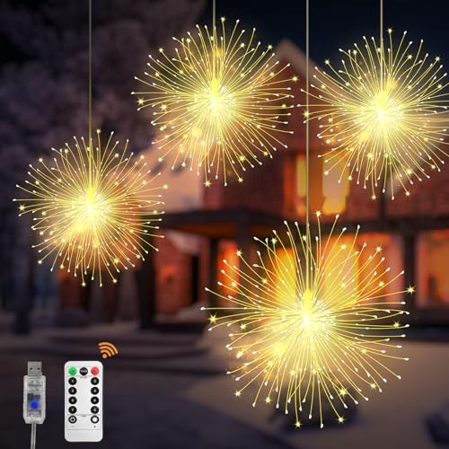 CNMTCCO Feuerwerk Lichterkette, 4 x120LED führte 8 Modi, Hanging USB Feuerwerk LichterGlobe Lichter,Wasserdicht Kupferdraht Lichter,Geeignet für Haus Weihnachten Außen Party Hochzeit von CNMTCCO