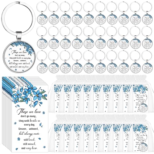 CNSJ 30 Sets Vergissmeinnicht Gedenk-Schlüsselanhänger, Beerdigungsgeschenke mit Blumen-Schlüsselanhänger, Großpackung, Erinnerungskarten, Organza-Beutel für Gäste, Lieben, Feiern, Andenken von CNSJ