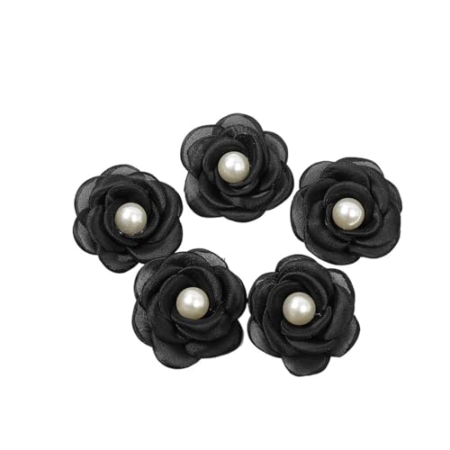 CNYUON Boutonniere 10 Stück Ansteckblumen, künstliche Blumen, Kopf mit Perlen, Chiffon-Stoff, Haarnadel, Ansteckblume, Hochzeitskleid, Bekleidungsherstellung, Zubehör Für Hochzeit Blazer(Black) von CNYUON