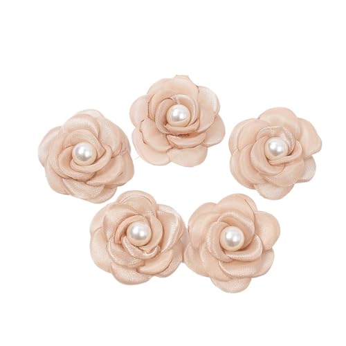 CNYUON Boutonniere 10 Stück Ansteckblumen, künstliche Blumen, Kopf mit Perlen, Chiffon-Stoff, Haarnadel, Ansteckblume, Hochzeitskleid, Bekleidungsherstellung, Zubehör Für Hochzeit Blazer(Khaki) von CNYUON