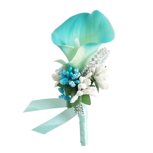 CNYUON Boutonniere 5 Stück Leder Fake Flower Bräutigam Braut Trauzeugen Fake Flower Corsage Anstecknadeln Hochzeit Party Für Hochzeit Blazer(Blue) von CNYUON