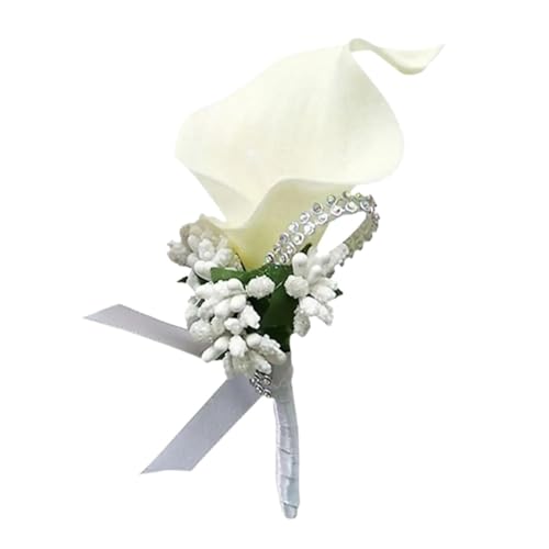 CNYUON Boutonniere 5 Stück Leder Fake Flower Bräutigam Braut Trauzeugen Fake Flower Corsage Anstecknadeln Hochzeit Party Für Hochzeit Blazer(White) von CNYUON