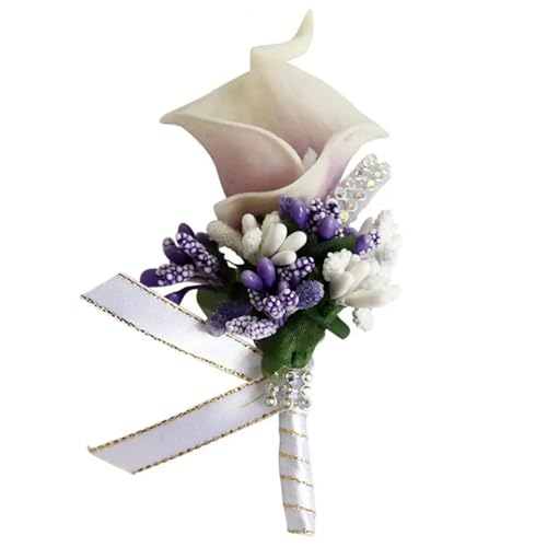 CNYUON Boutonniere 5 Stück Leder Fake Flower Bräutigam Braut Trauzeugen Fake Flower Corsage Anstecknadeln Hochzeit Party Für Hochzeit Blazer(White Purple) von CNYUON