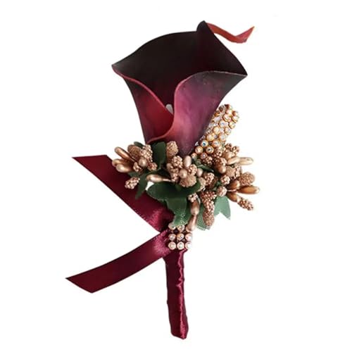 CNYUON Boutonniere 5 Stück Leder Fake Flower Bräutigam Braut Trauzeugen Fake Flower Corsage Anstecknadeln Hochzeit Party Für Hochzeit Blazer(Wine Red) von CNYUON