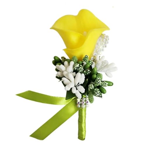 CNYUON Boutonniere 5 Stück Leder Fake Flower Bräutigam Braut Trauzeugen Fake Flower Corsage Anstecknadeln Hochzeit Party Für Hochzeit Blazer(Yellow) von CNYUON