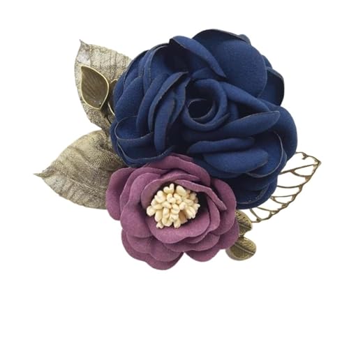 CNYUON Boutonniere 5 Stücke Frau Broschen Rose Brosche Stoff Blume Corsage Schal Knopf Pullover Mantel Temperament Pin Zubehör Für Hochzeit Blazer(Blue) von CNYUON