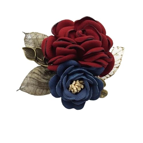 CNYUON Boutonniere 5 Stücke Frau Broschen Rose Brosche Stoff Blume Corsage Schal Knopf Pullover Mantel Temperament Pin Zubehör Für Hochzeit Blazer(Red) von CNYUON