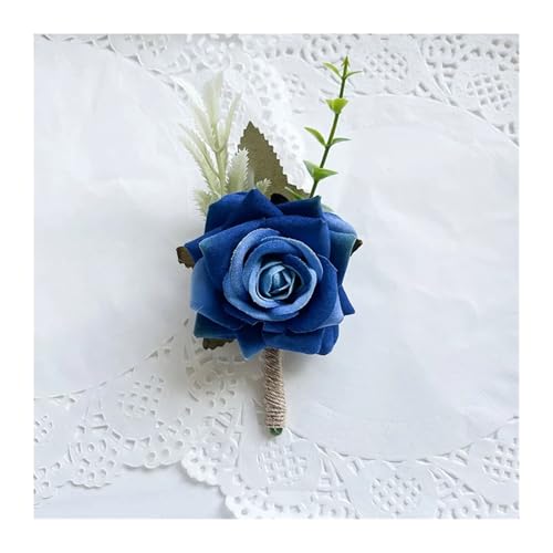 CNYUON Boutonniere 6 Stück Boutonniere Corsage Hochzeit Party Zubehör Brosche Blumen Rosen Künstliche Knopfloch Männer Hochzeit Trauzeugen Für Hochzeit Blazer(Blue) von CNYUON