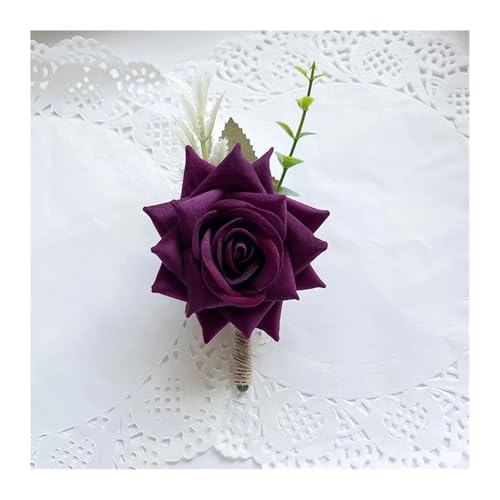 CNYUON Boutonniere 6 Stück Boutonniere Corsage Hochzeit Party Zubehör Brosche Blumen Rosen Künstliche Knopfloch Männer Hochzeit Trauzeugen Für Hochzeit Blazer(Purple) von CNYUON