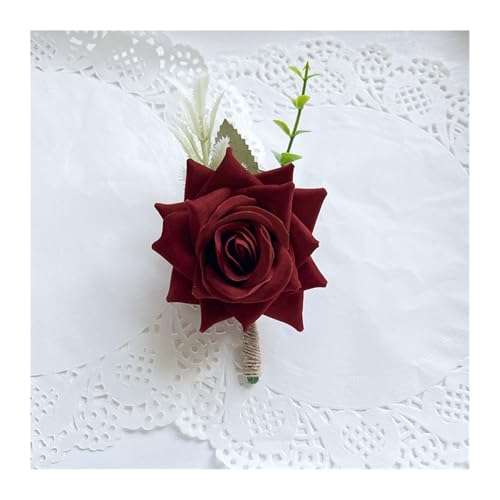 CNYUON Boutonniere 6 Stück Boutonniere Corsage Hochzeit Party Zubehör Brosche Blumen Rosen Künstliche Knopfloch Männer Hochzeit Trauzeugen Für Hochzeit Blazer(Red) von CNYUON