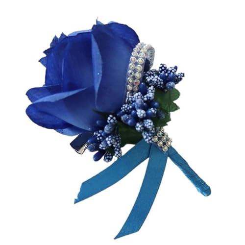 CNYUON Boutonniere 6 Stück Hochzeitsstrauß Künstliche Rosenblumen Brosche Korsagen Band Spitze Abschlussball Boutonniere Pins Für Hochzeit Blazer(DEEP Blue) von CNYUON