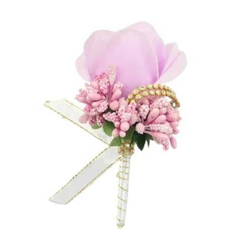 CNYUON Boutonniere 6 Stück Hochzeitsstrauß Künstliche Rosenblumen Brosche Korsagen Band Spitze Abschlussball Boutonniere Pins Für Hochzeit Blazer(Light Purple pink) von CNYUON