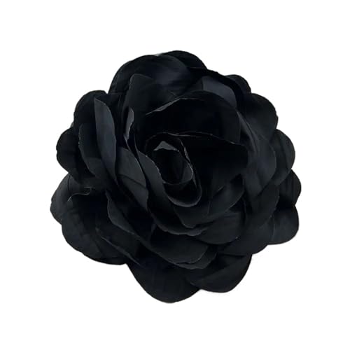 CNYUON Boutonniere 6 Stück mehrschichtige Rosen-Blumen-Brosche, 16 cm, Stoff-Corsage, Damen-Hochzeitsshooting, Mantelnadel Für Hochzeit Blazer(Black) von CNYUON