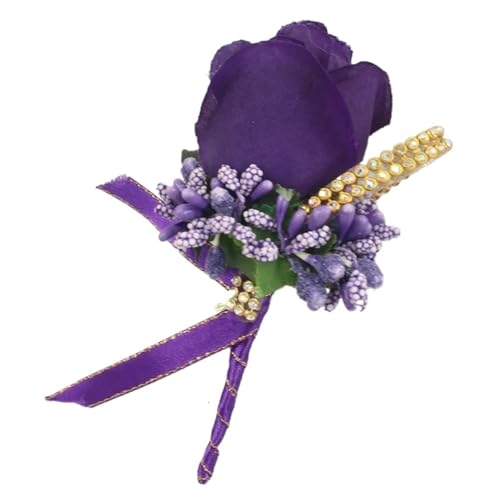 CNYUON Boutonniere 8 Stück Damen Herren Broschen Seidenrosen Blumen Damen Bräutigam Trauzeugen Knopflochblumen for Party Hochzeit Dekor Zubehör Für Hochzeit Blazer(Purple) von CNYUON