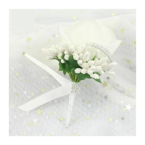 CNYUON Boutonniere 8 Stück Damen Herren Broschen Seidenrosen Blumen Damen Bräutigam Trauzeugen Knopflochblumen for Party Hochzeit Dekor Zubehör Für Hochzeit Blazer(White) von CNYUON