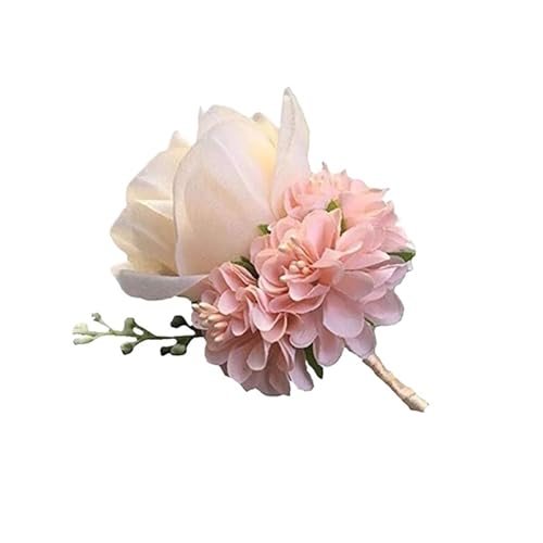 CNYUON Boutonniere 8 Stück Künstliche Seide Rose Corsage Pin Knopfloch Trauzeugen Boutonniere for Männer Hochzeit Dekor Ehe Zubehör Für Hochzeit Blazer(Pink White) von CNYUON