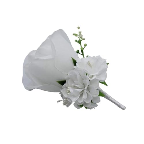 CNYUON Boutonniere 8 Stück Künstliche Seide Rose Corsage Pin Knopfloch Trauzeugen Boutonniere for Männer Hochzeit Dekor Ehe Zubehör Für Hochzeit Blazer(White) von CNYUON